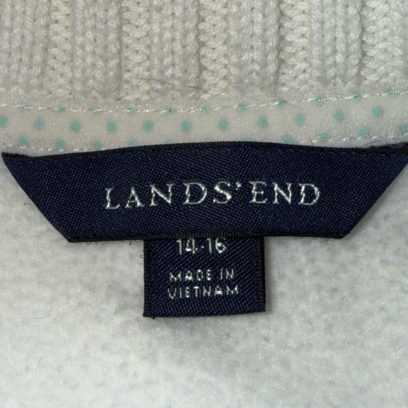 Lands End Quarter Zip White Women’s L 14/16 Fleece Thick Collar Button Pockets - Picture 5 of 9